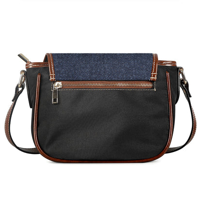 Dark Blue Denim Jeans Print Saddle Bag