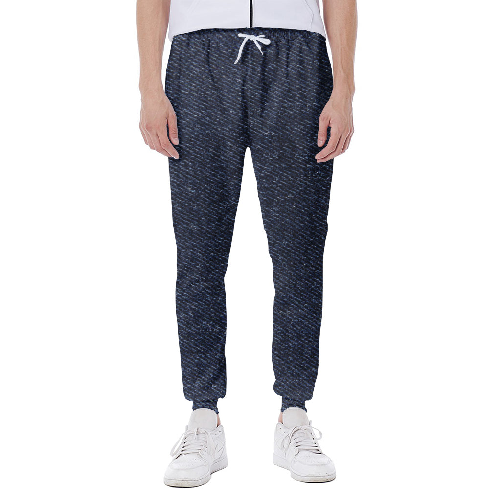 Dark Blue Denim Jeans Print Scuba Joggers