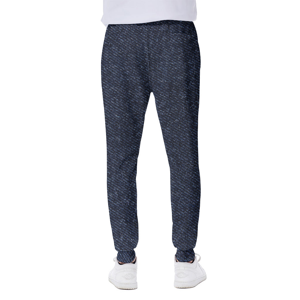 Dark Blue Denim Jeans Print Scuba Joggers