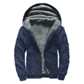 Dark Blue Denim Jeans Print Sherpa Lined Zip Up Hoodie