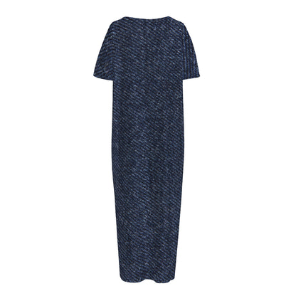 Dark Blue Denim Jeans Print Short Sleeve Long Nightdress