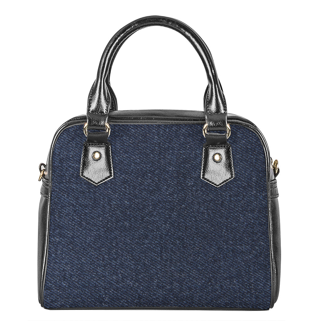 Dark Blue Denim Jeans Print Shoulder Handbag