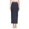 Dark Blue Denim Jeans Print Side Slit Maxi Skirt