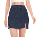 Dark Blue Denim Jeans Print Side Slit Mini Skirt