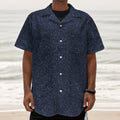 Dark Blue Denim Jeans Print Textured Short Sleeve Shirt