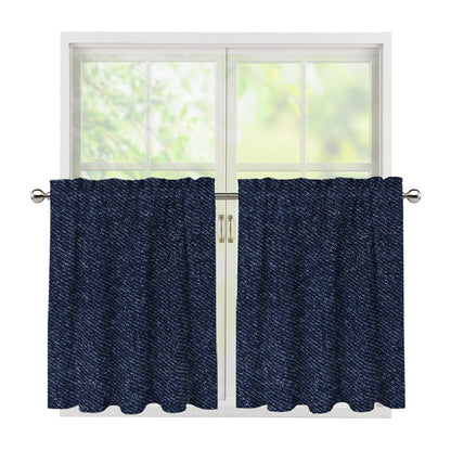 Dark Blue Denim Jeans Print Tier Curtains