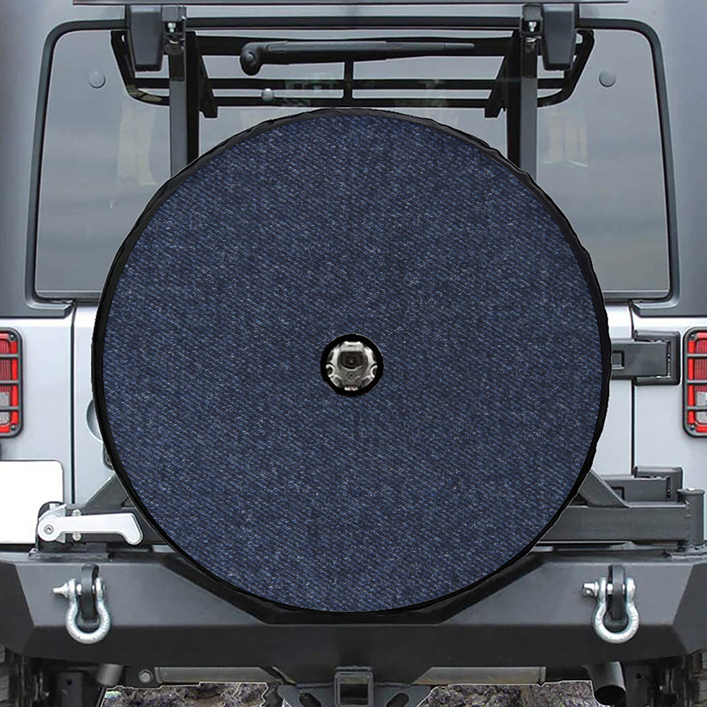 Dark Blue Denim Jeans Print Tire Cover With Camera Hole