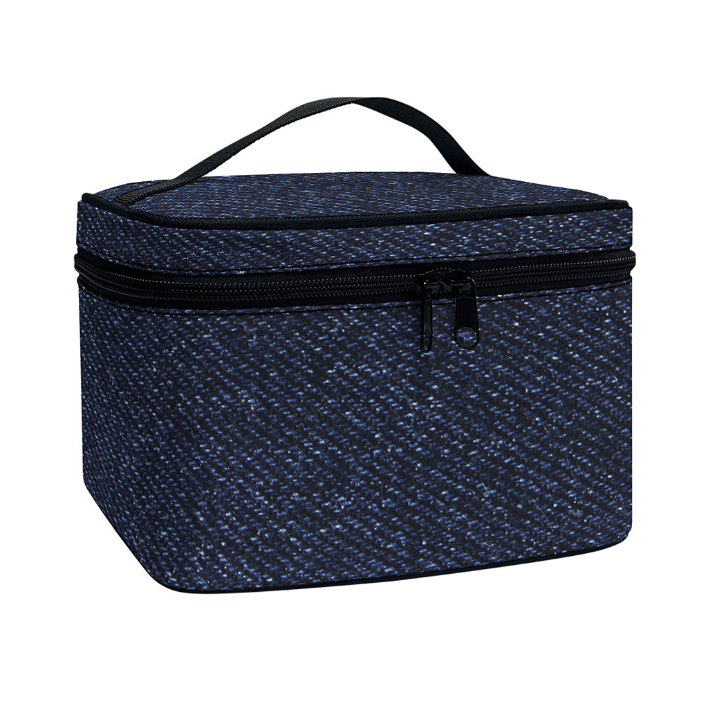 Dark Blue Denim Jeans Print Travel Makeup Bag