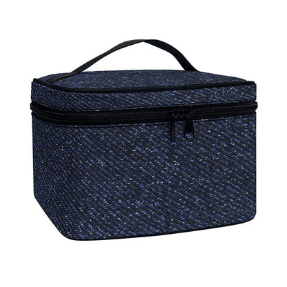 Dark Blue Denim Jeans Print Travel Makeup Bag