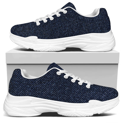 Dark Blue Denim Jeans Print White Chunky Shoes
