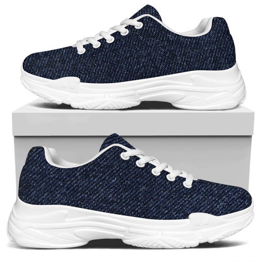 Dark Blue Denim Jeans Print White Chunky Shoes