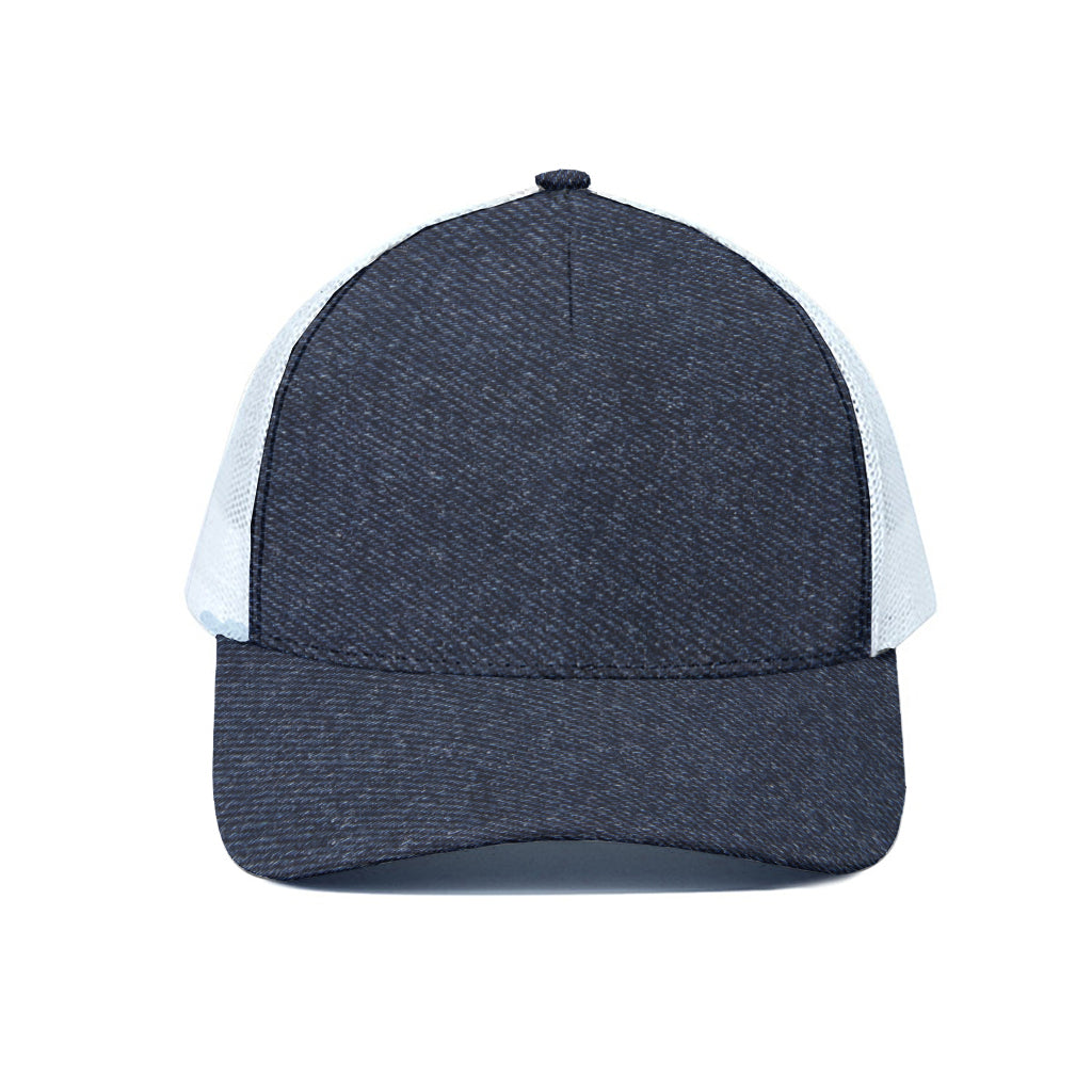 Dark Blue Denim Jeans Print White Mesh Trucker Cap