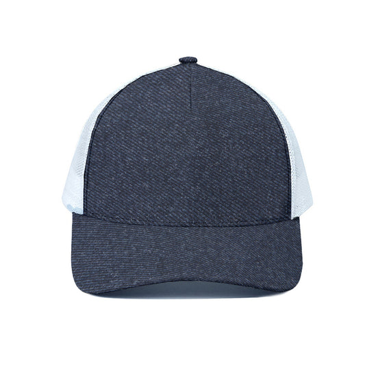 Dark Blue Denim Jeans Print White Mesh Trucker Cap