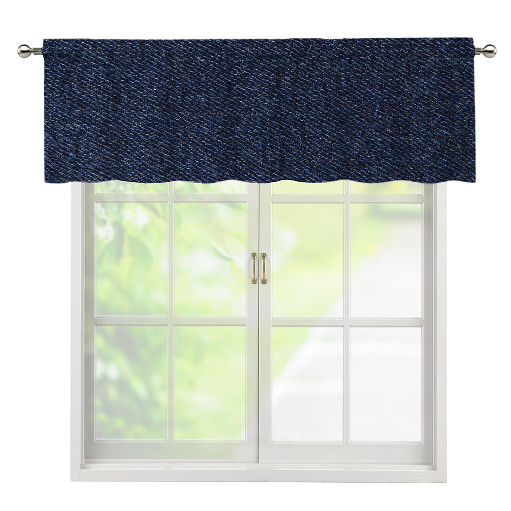 Dark Blue Denim Jeans Print Window Valance