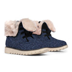 Dark Blue Denim Jeans Print Winter Boots