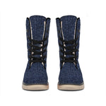 Dark Blue Denim Jeans Print Winter Boots