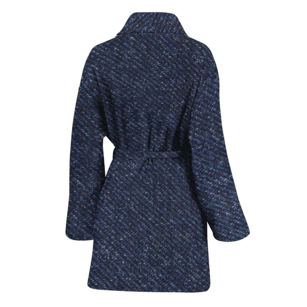 Dark Blue Denim Jeans Print Women's Bathrobe