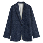 Dark Blue Denim Jeans Print Women's Blazer