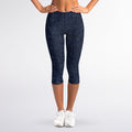 Dark Blue Denim Jeans Print Women's Capri Leggings