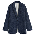 Dark Blue Denim Jeans Print Women's Cotton Blazer