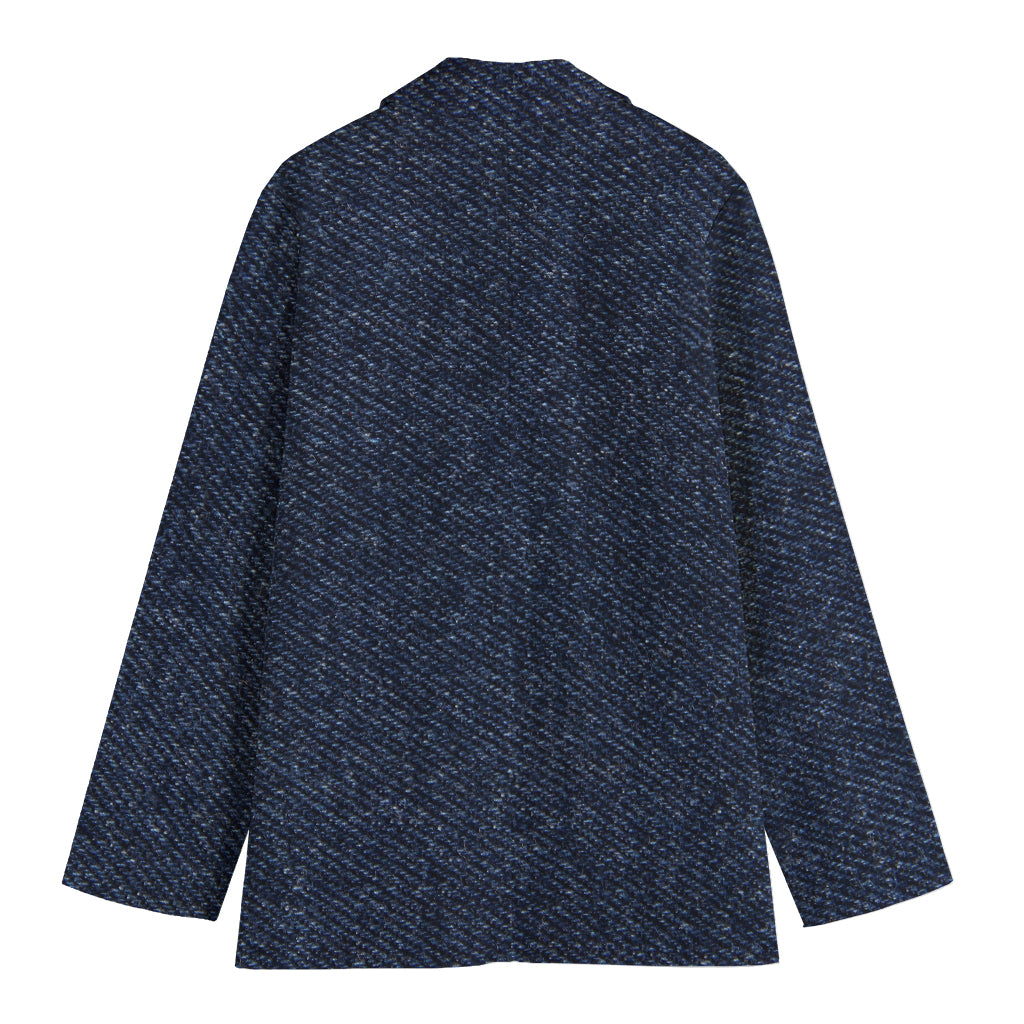 Dark Blue Denim Jeans Print Women's Cotton Blazer