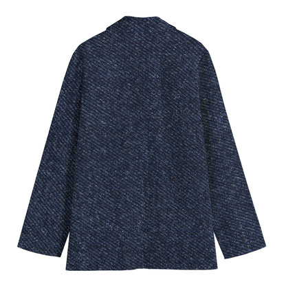 Dark Blue Denim Jeans Print Women's Cotton Blazer