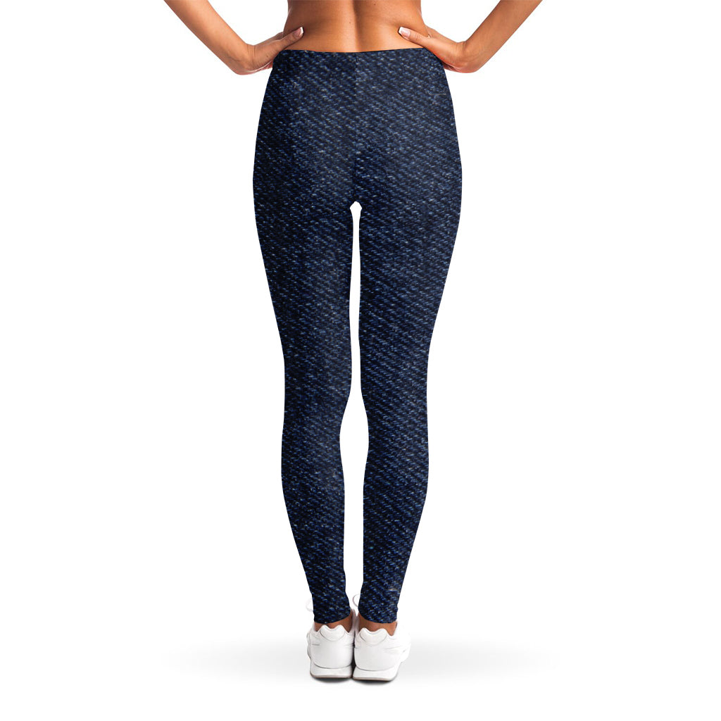 Dark Blue Denim Jeans Print Women's Leggings