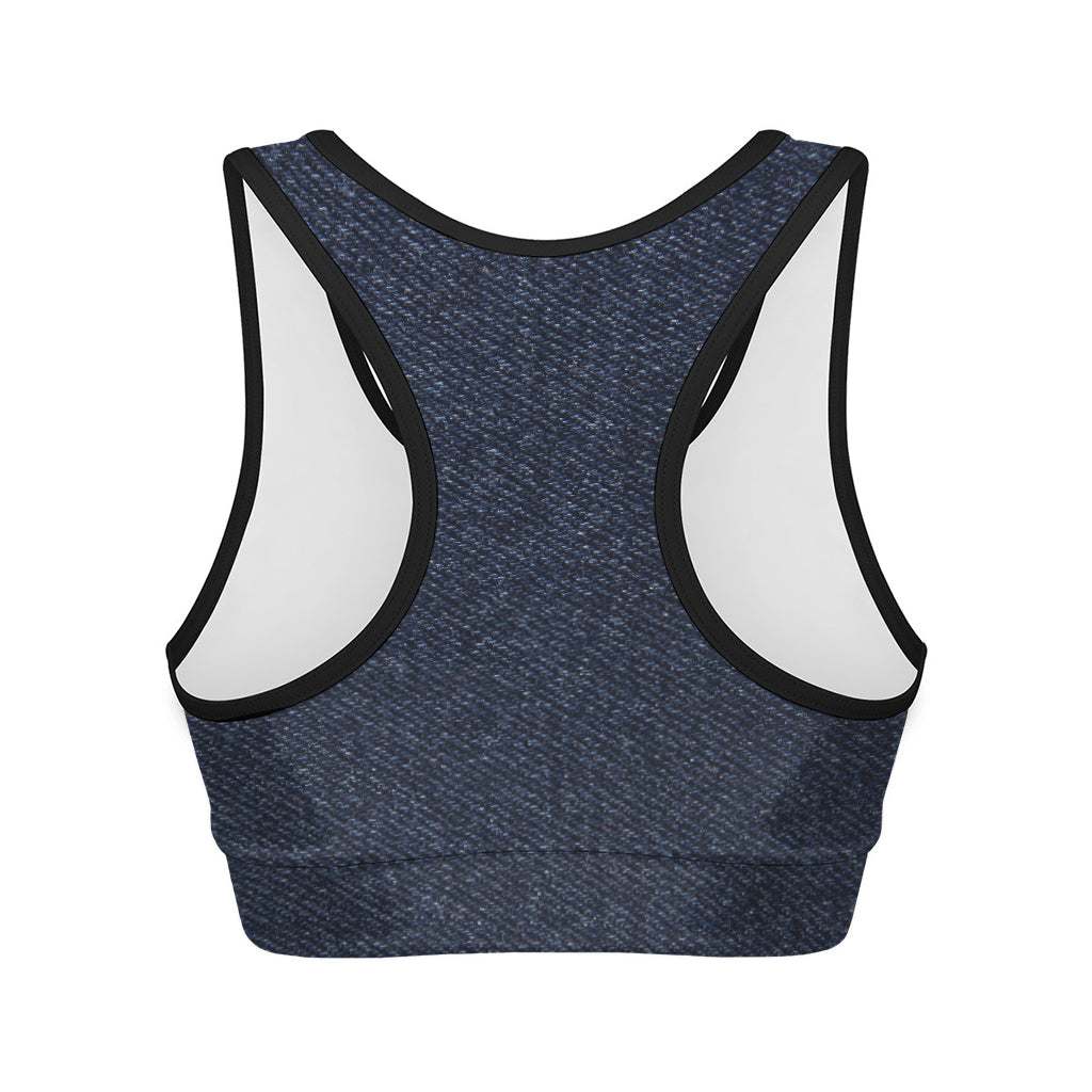 Dark Blue Denim Jeans Print Women's Sports Bra