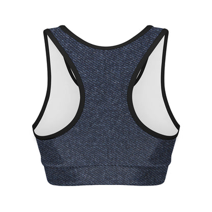 Dark Blue Denim Jeans Print Women's Sports Bra