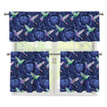 Dark Blue Floral Hummingbird Print 3 Piece Kitchen Curtains