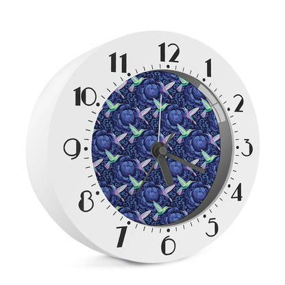 Dark Blue Floral Hummingbird Print Alarm Clock