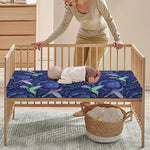 Dark Blue Floral Hummingbird Print Baby Crib Sheet