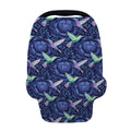 Dark Blue Floral Hummingbird Print Baby Seat Cover