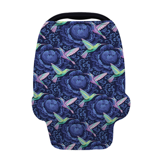Dark Blue Floral Hummingbird Print Baby Seat Cover