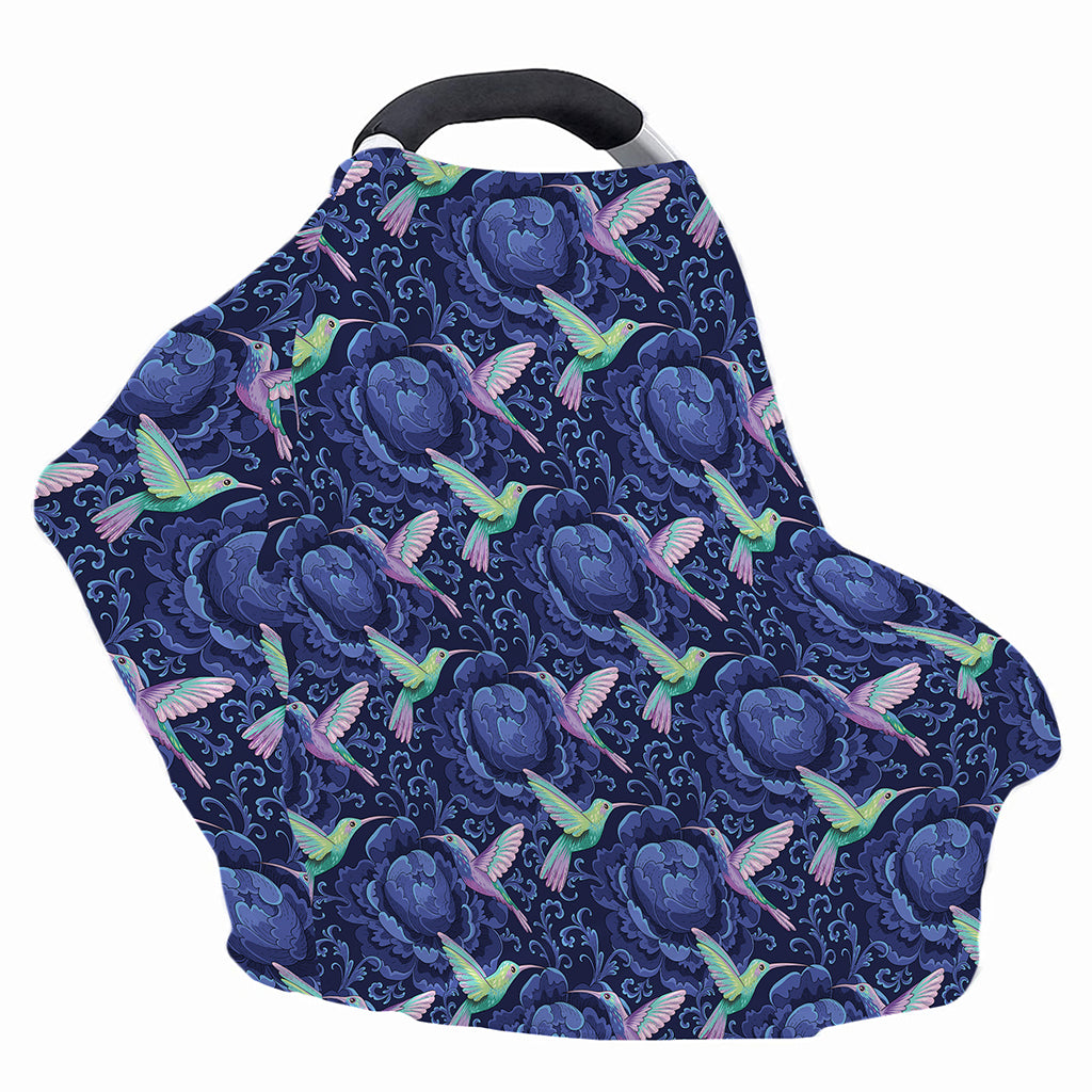 Dark Blue Floral Hummingbird Print Baby Seat Cover