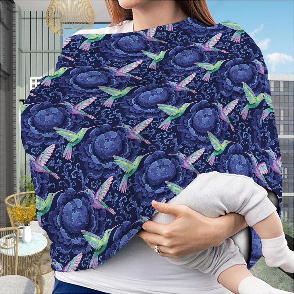 Dark Blue Floral Hummingbird Print Baby Seat Cover