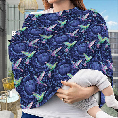 Dark Blue Floral Hummingbird Print Baby Seat Cover
