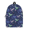 Dark Blue Floral Hummingbird Print School Backpack