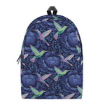 Dark Blue Floral Hummingbird Print Backpack