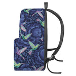 Dark Blue Floral Hummingbird Print Backpack