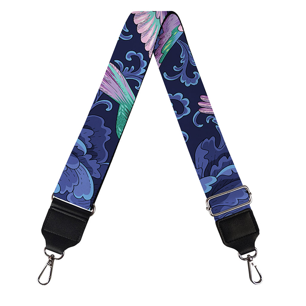 Dark Blue Floral Hummingbird Print Bag Strap