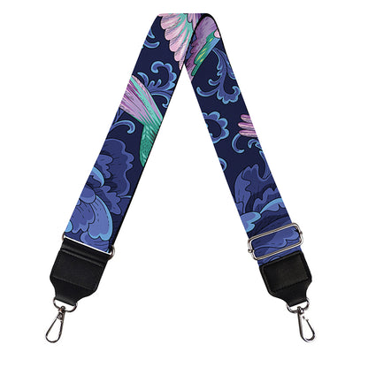 Dark Blue Floral Hummingbird Print Bag Strap
