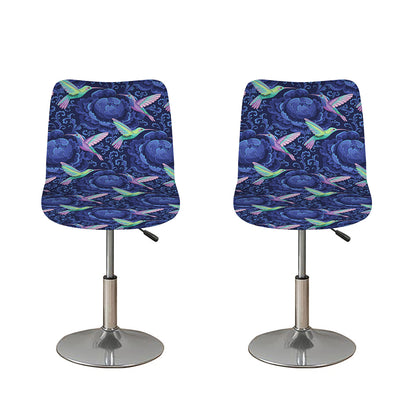 Dark Blue Floral Hummingbird Print Bar Stool Covers