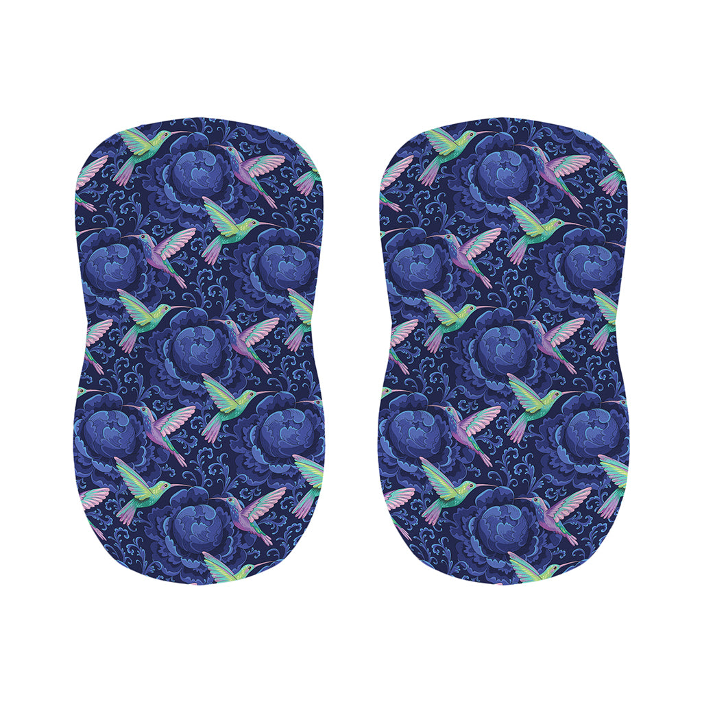 Dark Blue Floral Hummingbird Print Bar Stool Covers