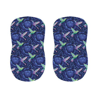 Dark Blue Floral Hummingbird Print Bar Stool Covers