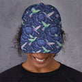 Dark Blue Floral Hummingbird Print Baseball Cap