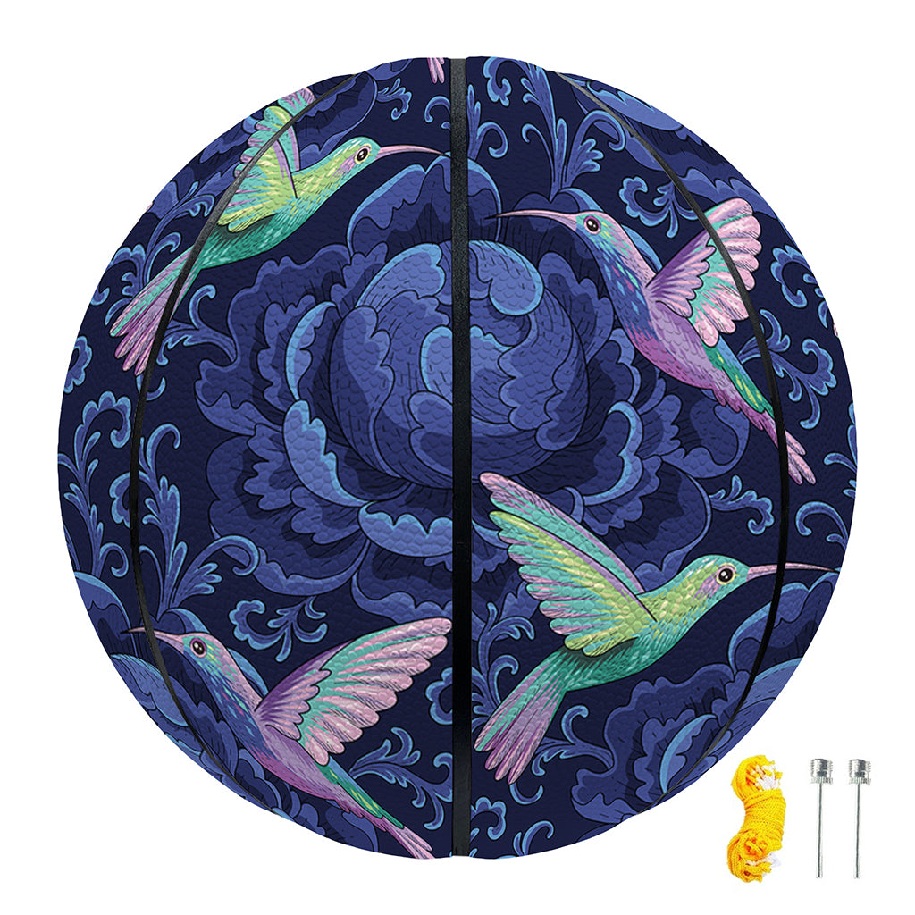 Dark Blue Floral Hummingbird Print Basketball