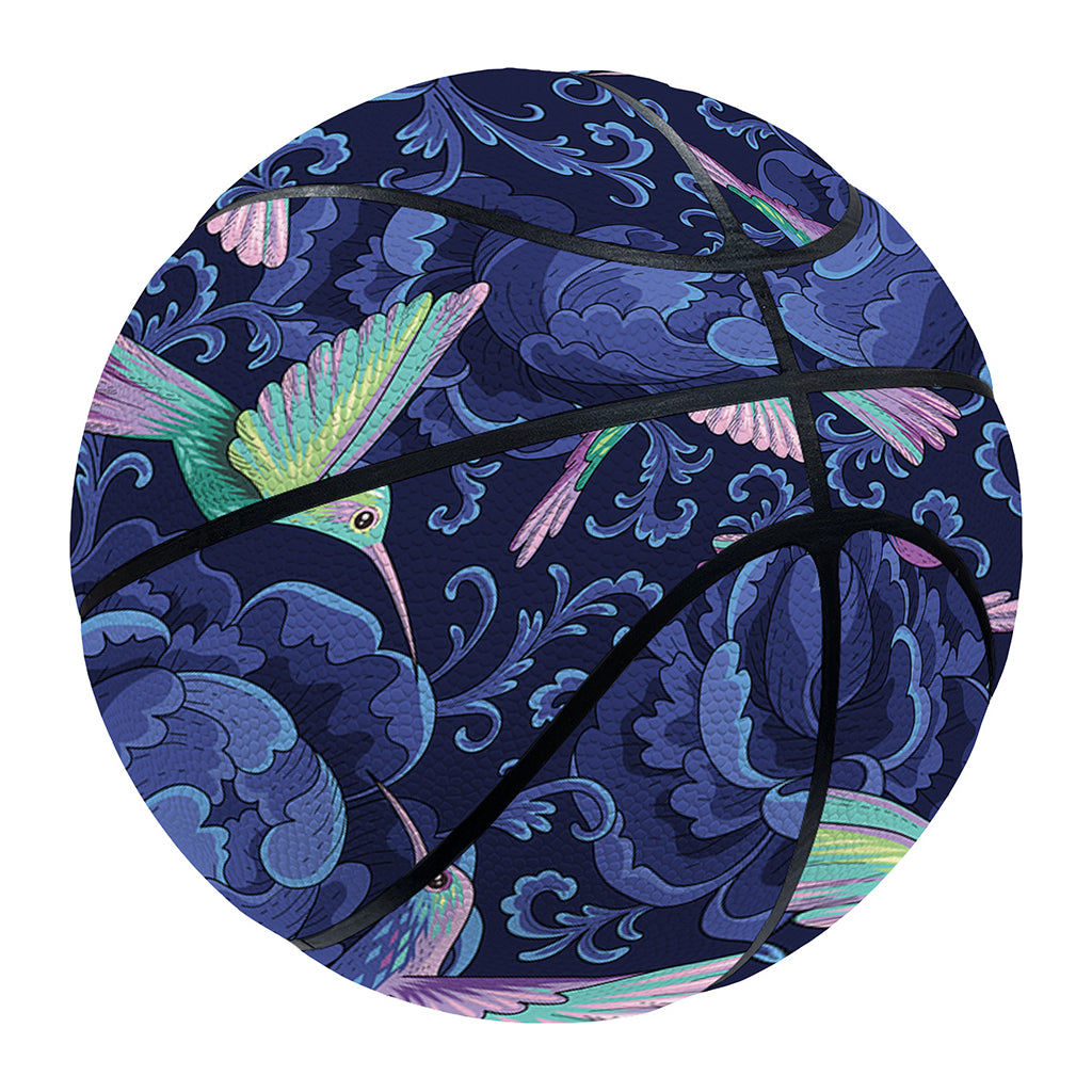 Dark Blue Floral Hummingbird Print Basketball
