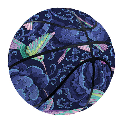 Dark Blue Floral Hummingbird Print Basketball