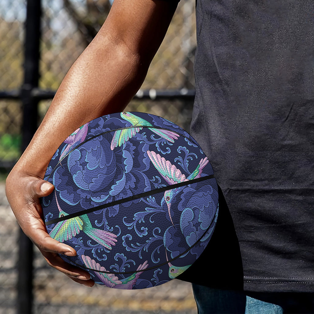 Dark Blue Floral Hummingbird Print Basketball